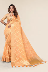 Orange Linen designer saree