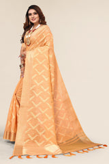 Orange Linen designer saree