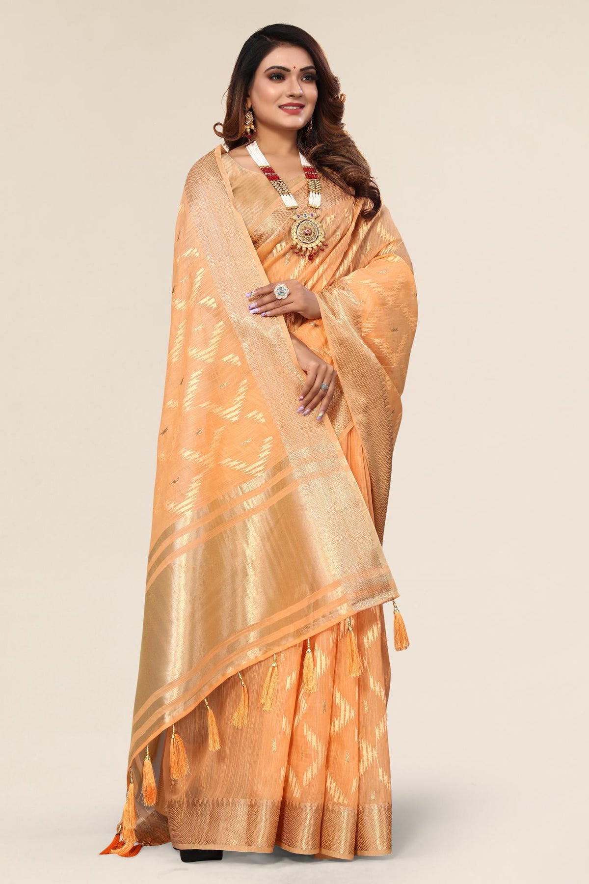 Orange Linen designer saree