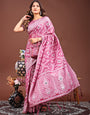Pink Floral Design Woven linen Cotton Saree
