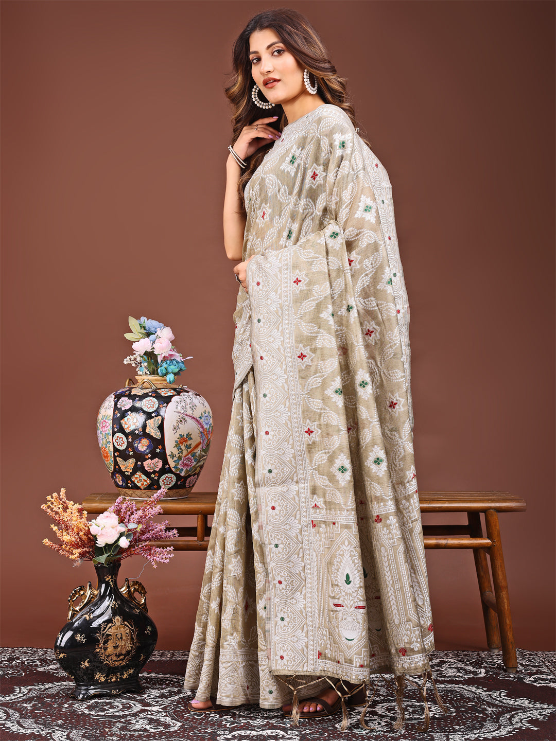 Linen Cotton Floral Design saree for Navartri nights