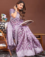 Purple Floral Design Woven linen Cotton Saree