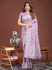 Purple Linen Cotton Saree For Engagement
