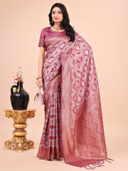 Rani Pink Geometric Weaving Zari Cotton Saree