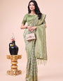 Mehndi Green Geometric Weaving Zari Cotton Saree