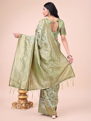 Mehndi Green Geometric Weaving Zari Cotton Saree