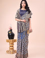 Navy Blue Geometric Weaving Zari Cotton Saree For Sangeet