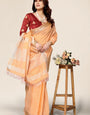 Plain Orange Linen Saree with Embroidered blouse