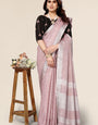 Plain Dark Pink Linen Saree with Embroidered blouse