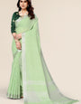 Plain Light Green  Linen Saree with Embroidered blouse