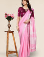 Plain Pink Linen Saree with Embroidered blouse