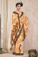 beige satin saree with embroidery for festivals