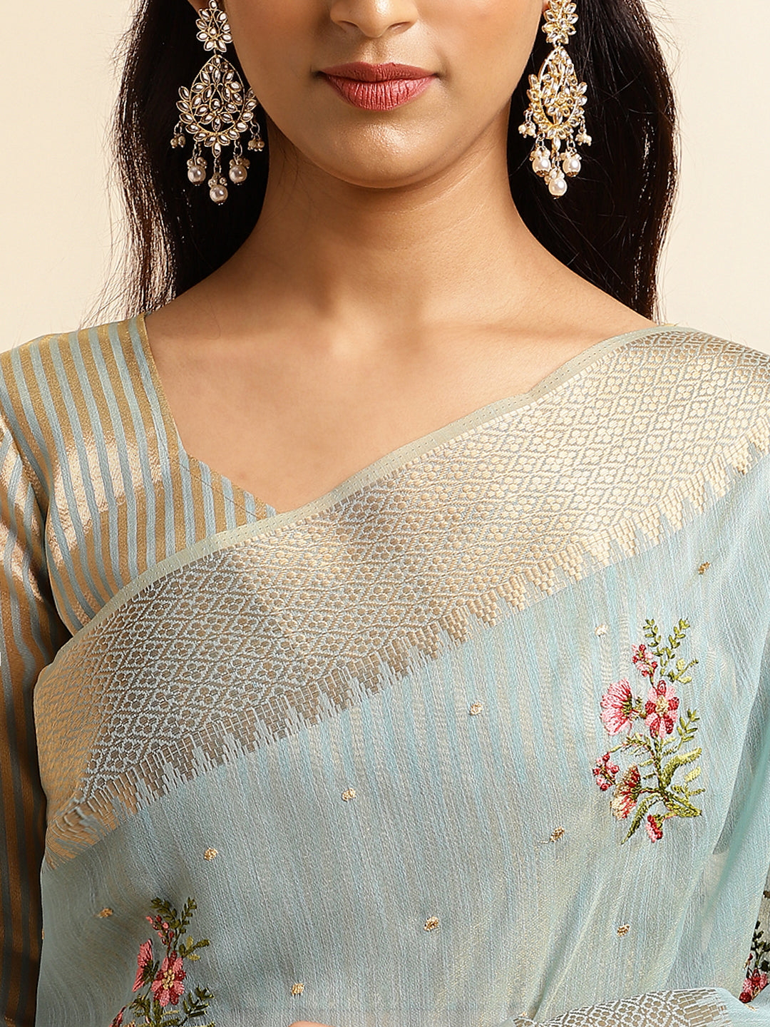 blue color floral embroidery silk saree