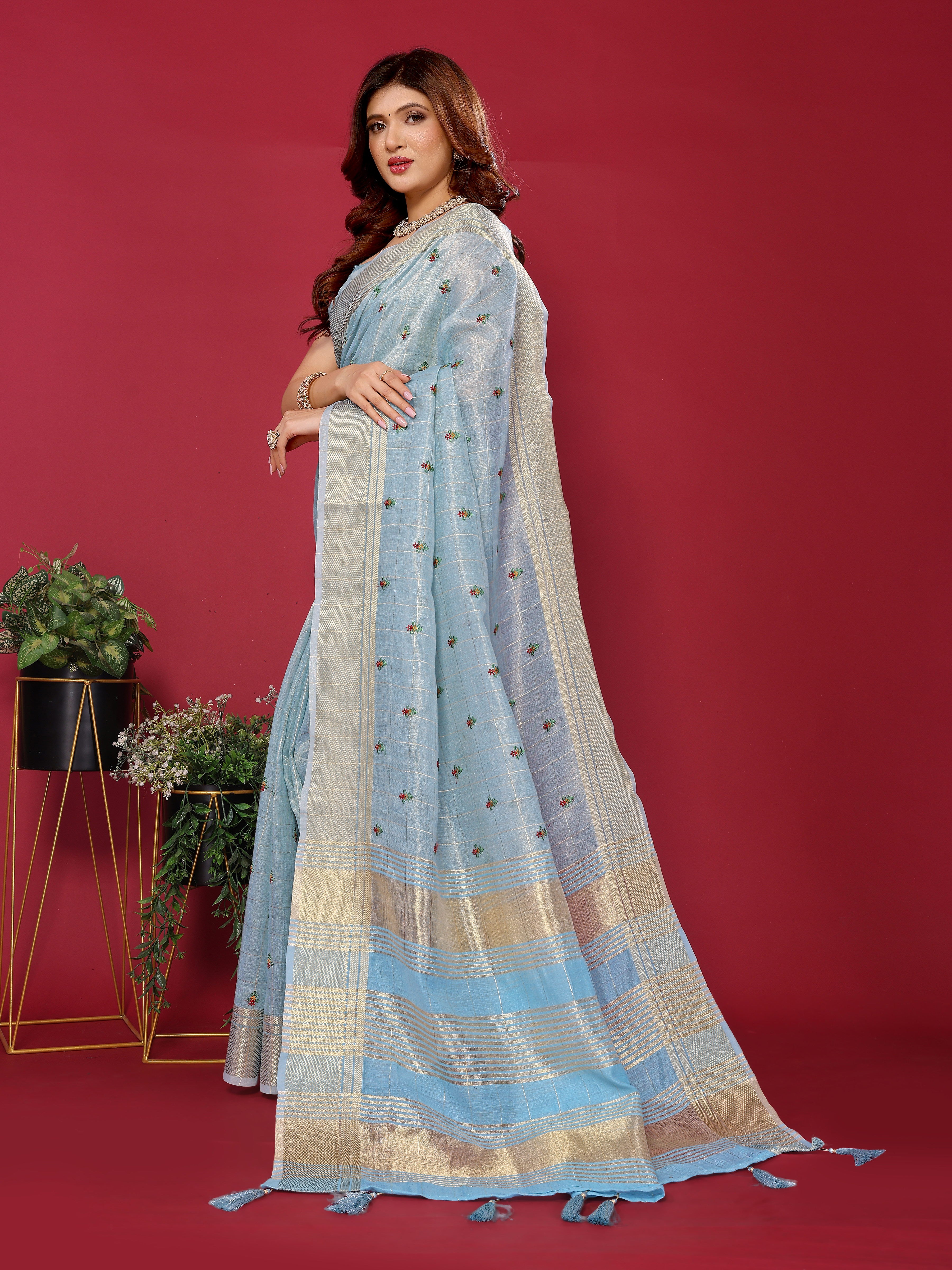 blue cotton saree daily wear