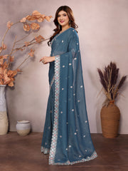 blue traditional barbarick silk saree for women