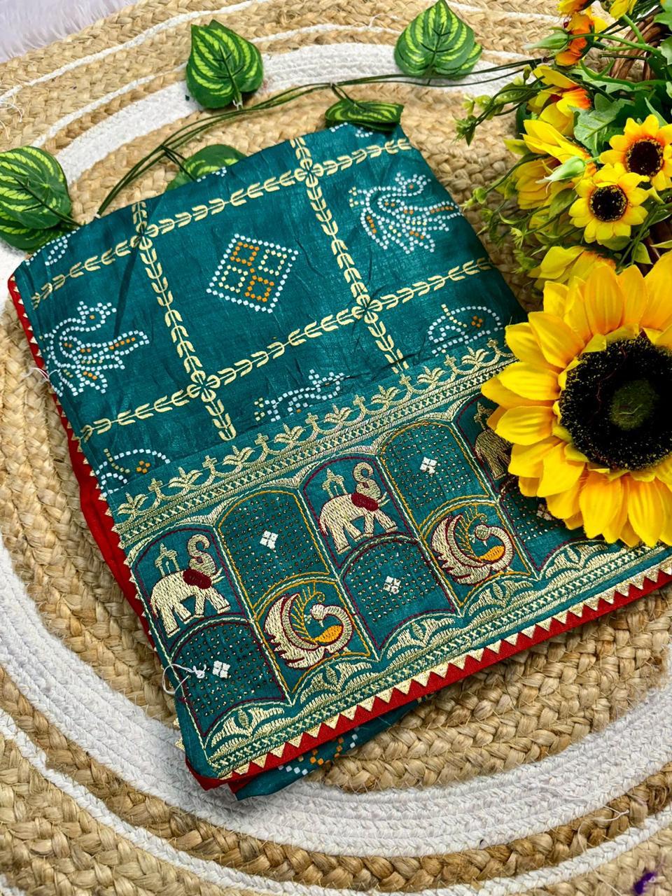 blue vichitra silk saree for festive wear
