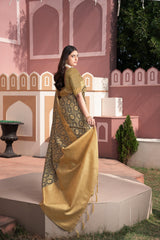 brown cotton silk saree with blouse piece