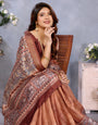 Brown Dola Jacquard Kalamkari Inspired Digital Print