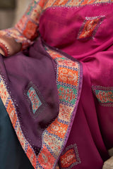 buy embroidered pink and blue satin saree online