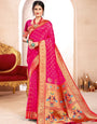 Rose Pink Handloom Weaving Zari Paithani Silk Saree For Navratri