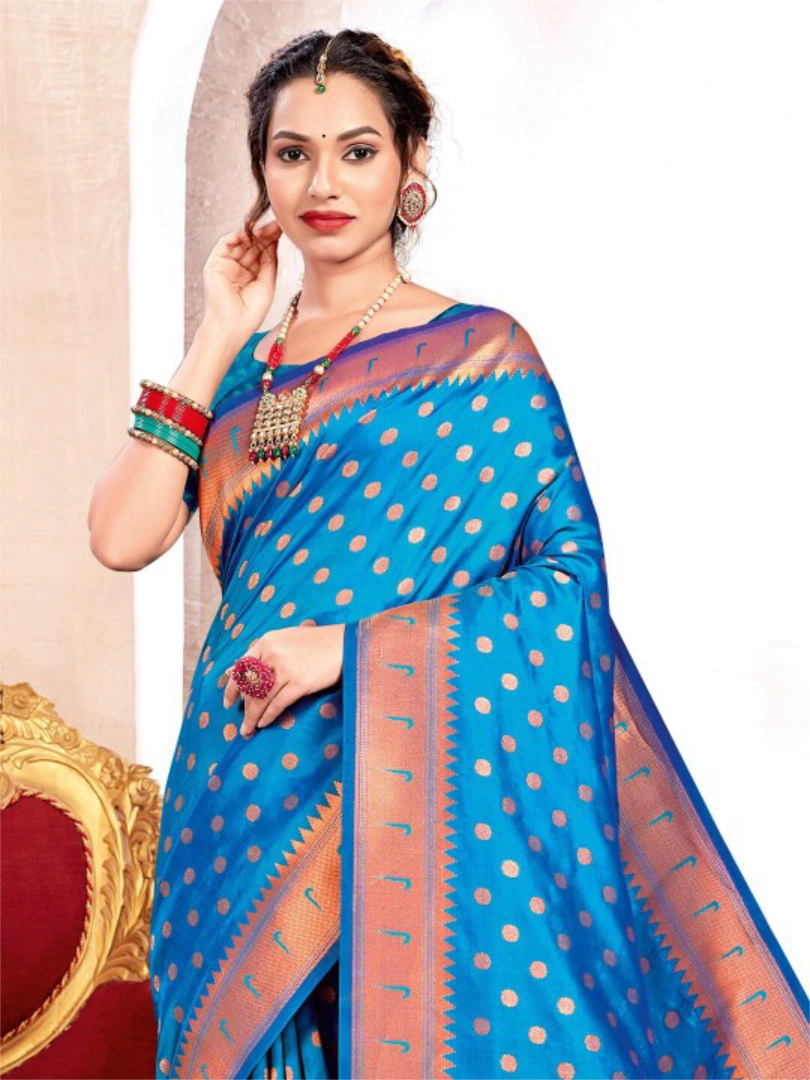Blue Handloom Weaving Zari Paithani Silk Saree