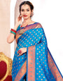 Blue Handloom Weaving Zari Paithani Silk Saree For Navratri Pooja