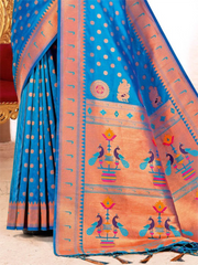 Blue Handloom Weaving Zari Paithani Silk Saree