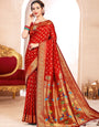 Red Handloom Weaving Zari Paithani Silk Saree For Navratri