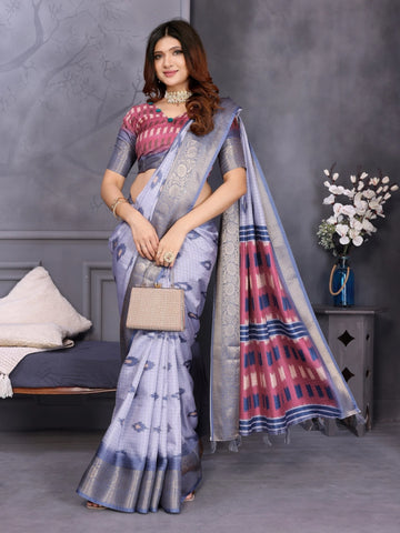 Blue Dola Jacquard Geometric Check Pattern Digital Print