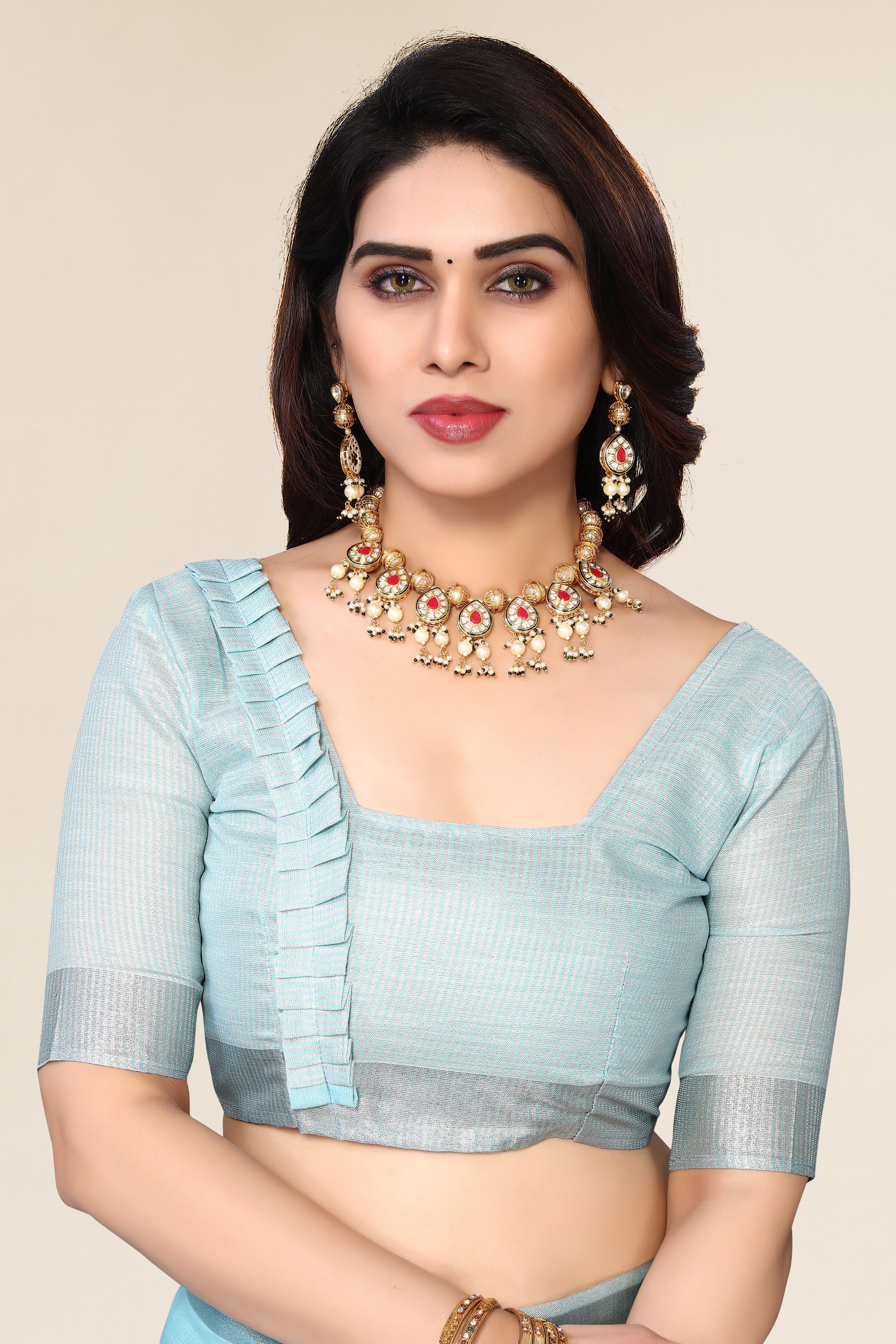 cotton silk saree with blouse blue zari work design