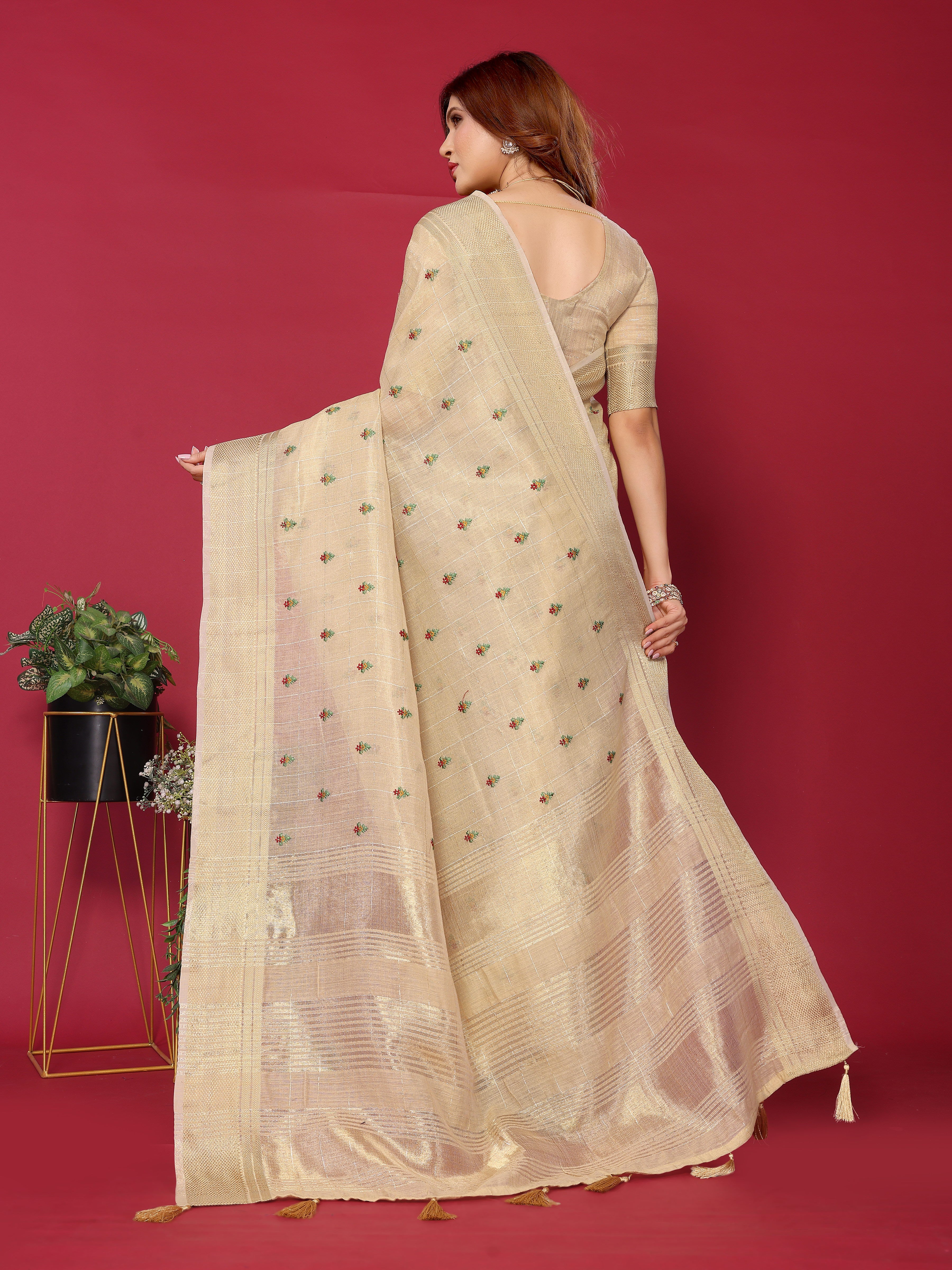 cotton silk saree with price cream embroidery back side design