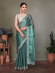 festive wear blue jimmy choo silk saree