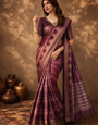 Wine Banarasi Jacquard Abstract Printed Saree