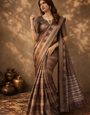 Brown Banarasi Jacquard Abstract Printed Saree