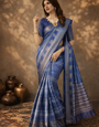 Blue Banarasi Jacquard Abstract Printed Saree