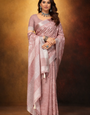 Pink linen saree with floral design