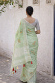Simple Green Linen Summer Saree
