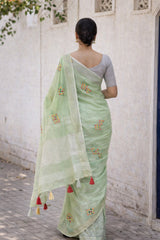 Simple Green Linen Summer Saree