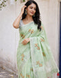 Simple Green Linen Summer Saree