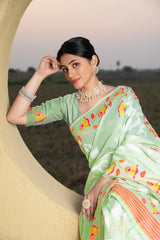 green printed saree for ladies