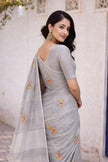 Simple Grey Linen Summer Saree