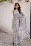 Simple Grey Linen Summer Saree