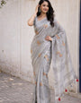 Simple Grey Linen Summer Saree