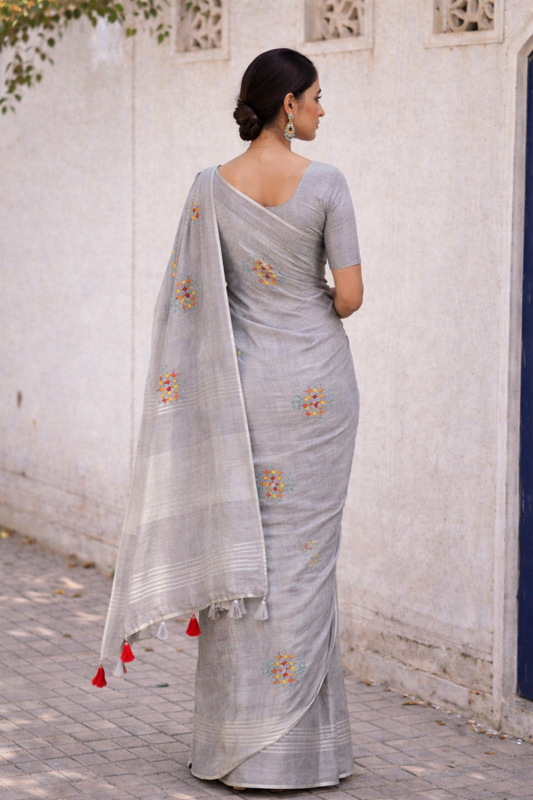 Simple Grey Linen Summer Saree