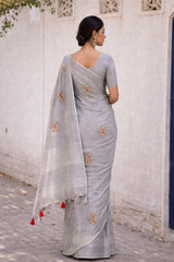 Simple Grey Linen Summer Saree