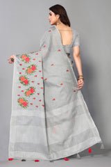 grey cotton silk saree for sangeet