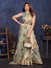 grey thread work viscose saree