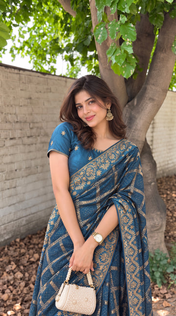 Blue Vichitra Silk Traditional Bandhani Saree