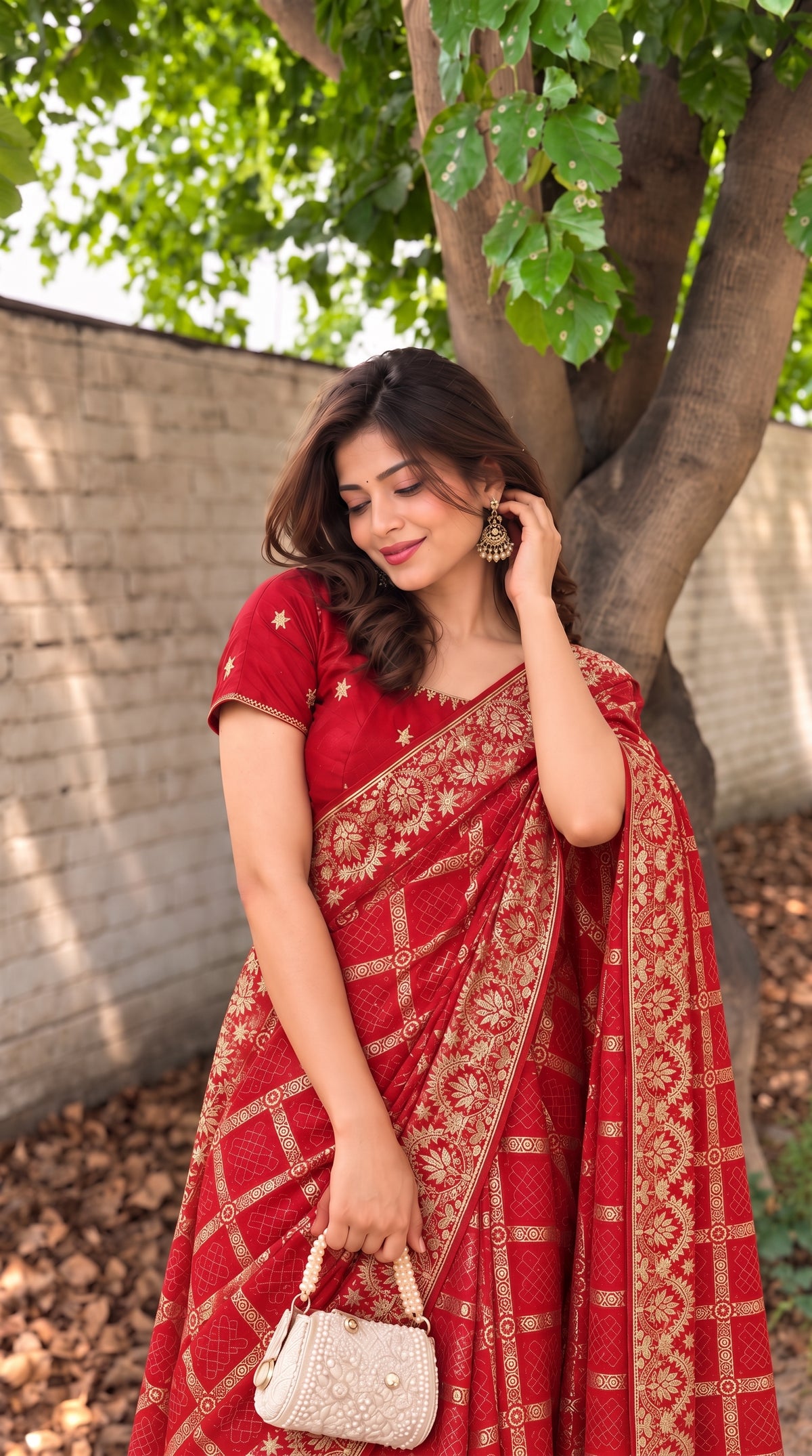 Red Vichitra Silk Traditional Bandhani Saree