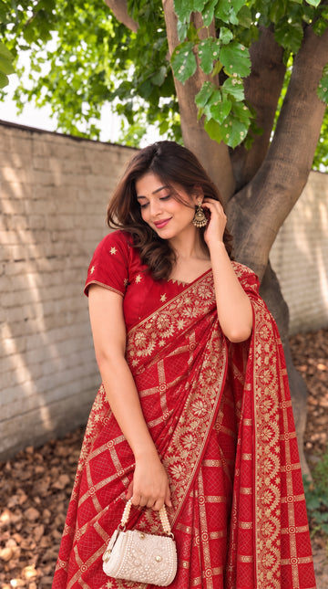 Red Vichitra Silk Traditional Bandhani Saree
